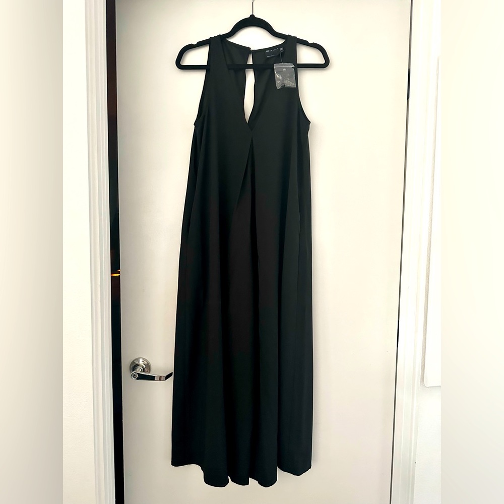 ASOS Sleeveless Deep-V Cut Exaggerated Wide-Leg Pant Romper Black Crepe Size 4